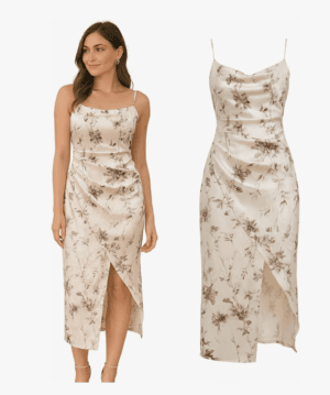 vestido midi cetim floral