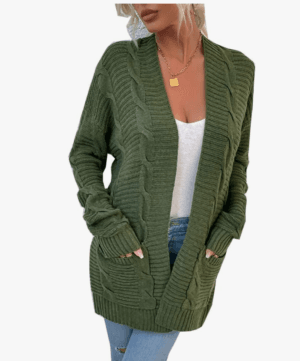 Cardigan feminino tricot premium verde manga longa