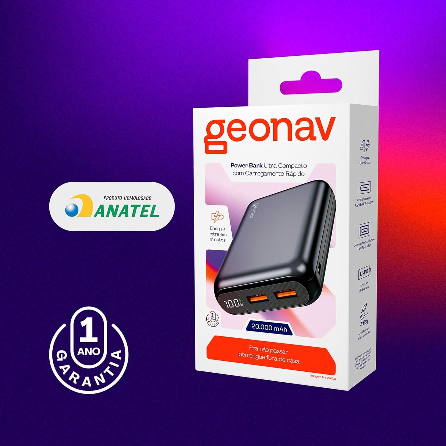 Geonav Power Bank 20.000mAh USB-C PD 20W e Quick Charge 18W - Imagem 7