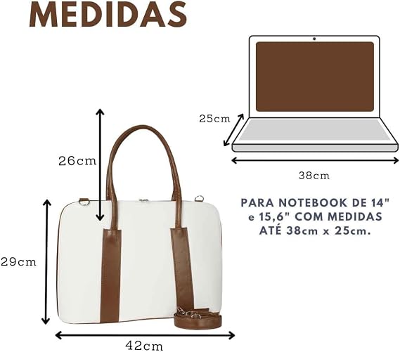 Bolsa Pasta para Notebook Feminina Executiva FM Farmel 15,6 Polegadas Branco Prada - Imagem 5