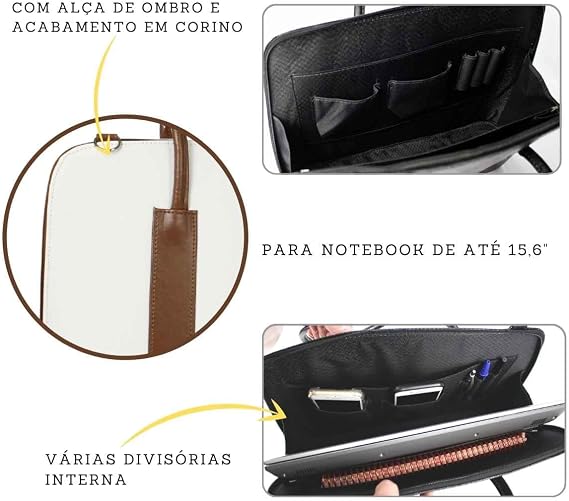 Bolsa Pasta para Notebook Feminina Executiva FM Farmel 15,6 Polegadas Branco Prada - Imagem 3