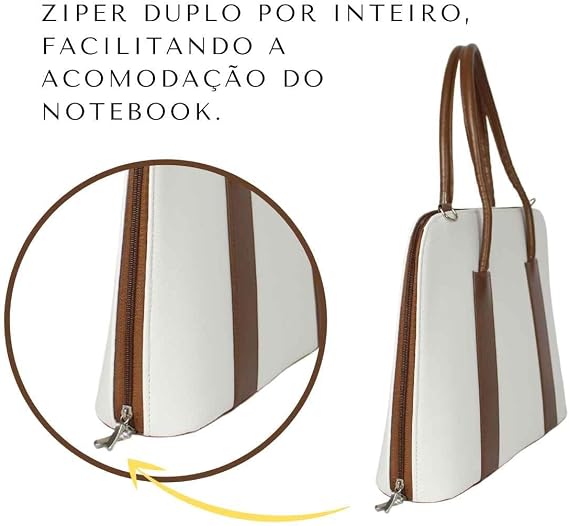 Bolsa Pasta para Notebook Feminina Executiva FM Farmel 15,6 Polegadas Branco Prada - Imagem 2