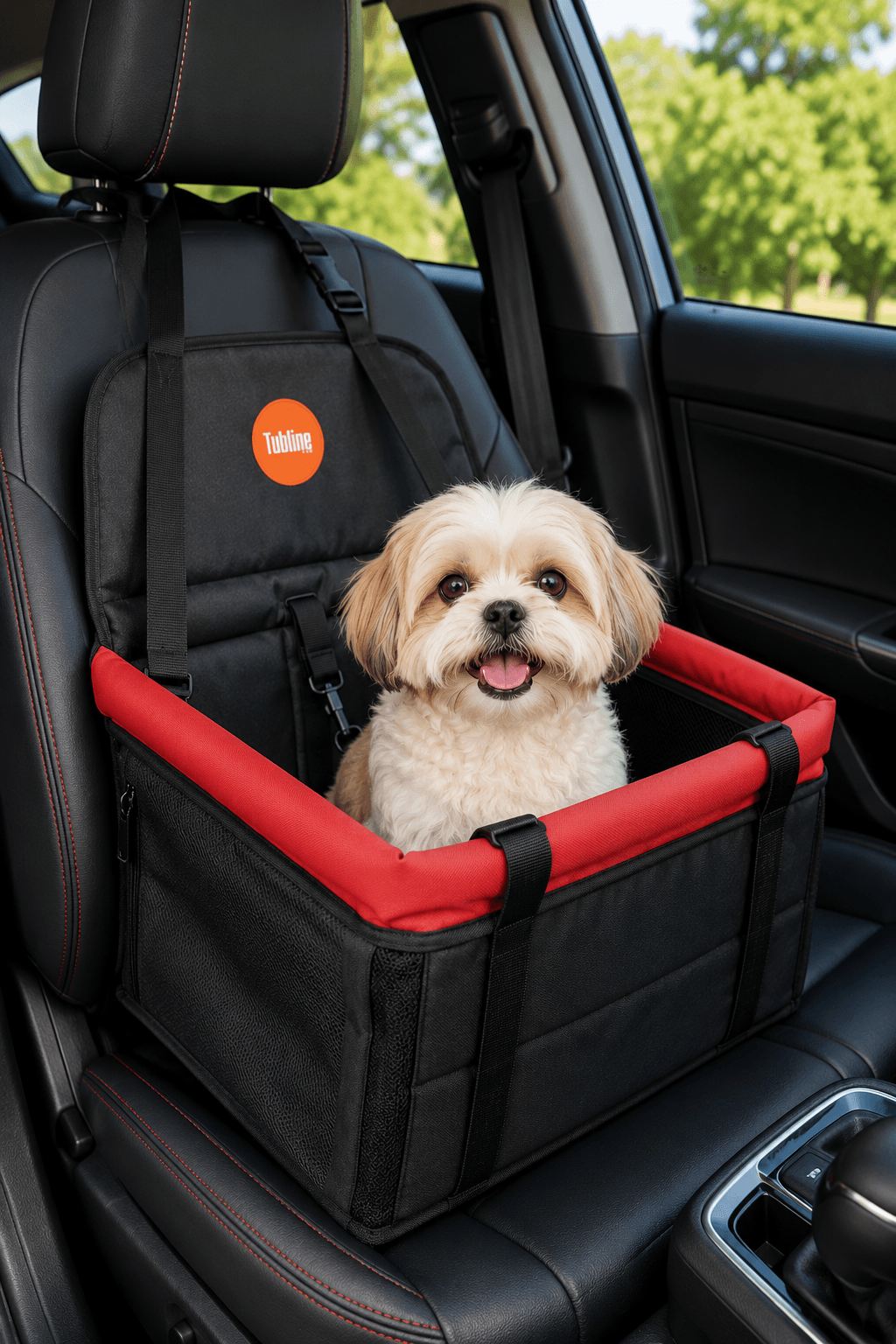 Assento Pet Carro Tubline vermelho e preto para cães e gatos até 10kg