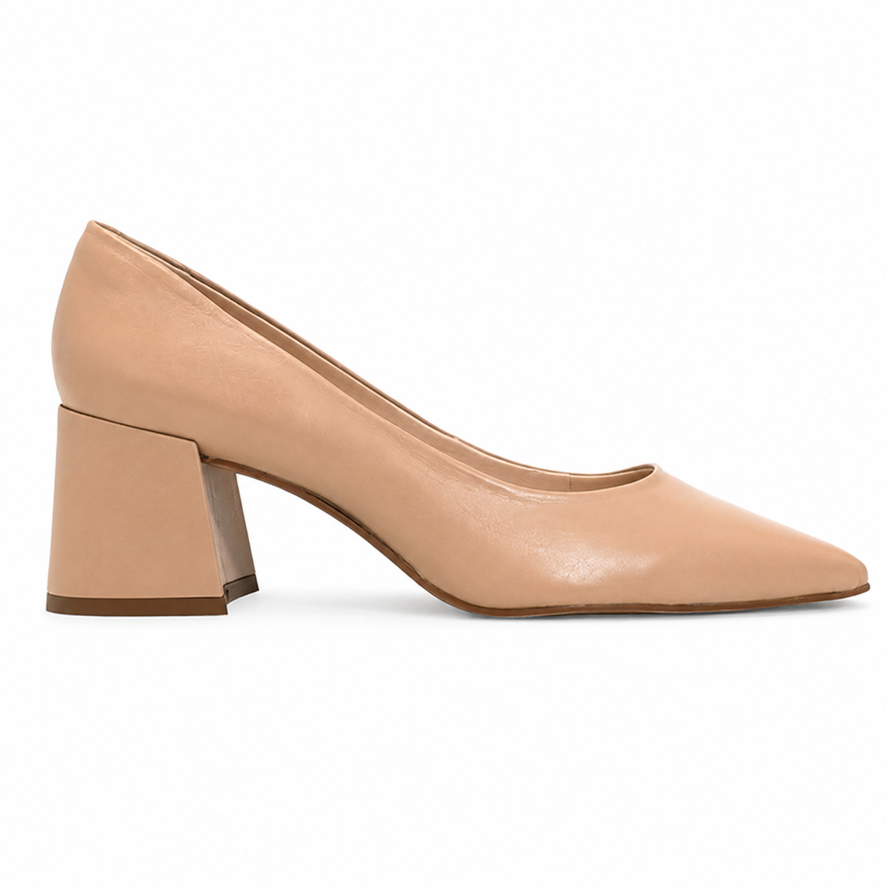 Scarpin Clássico Polo London Club nude salto médio bloco feminino elegante