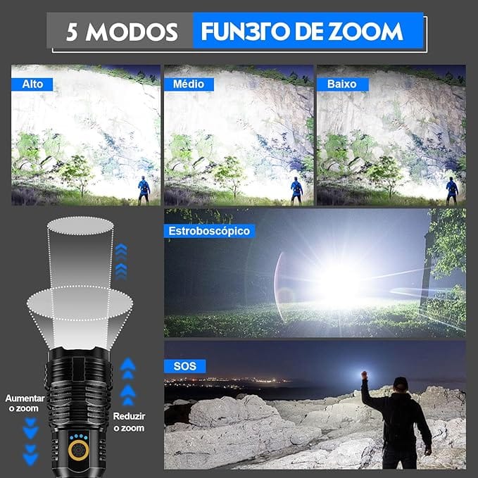 Lanterna LED Recarregável 10000 Lumens Goreit XHP70.2 USB - Imagem 6