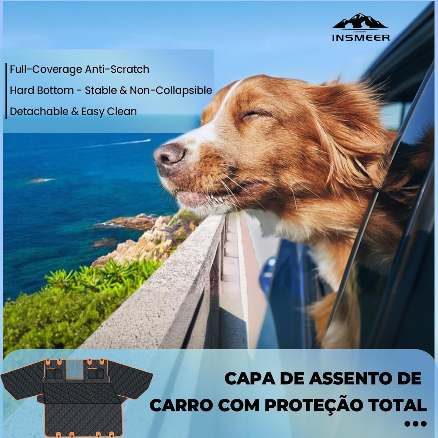 Capa protetora para banco de carro pet impermeável com proteção lateral para portas