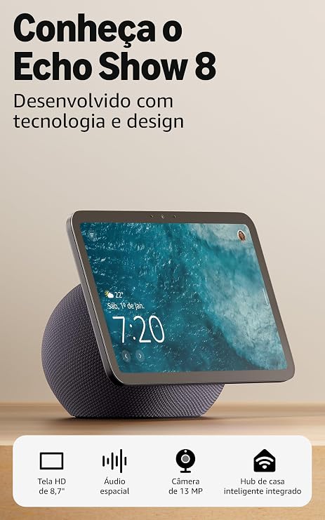 Amazon Echo Show 8 Geração Mais Recente com Alexa, tela HD 8,7 polegadas e áudio espacial