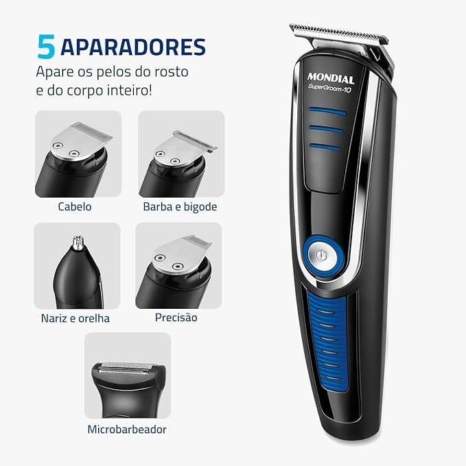 Aparador de Pelos Mondial Super Groom 10 BG-03 Bivolt com 10 Acessórios - Imagem 7