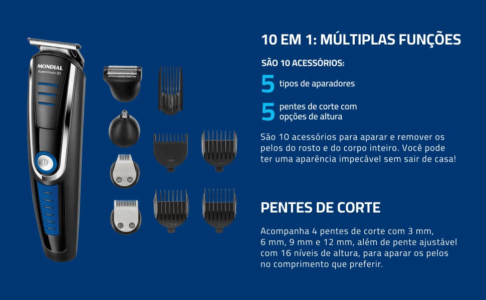 Aparador de Pelos Mondial Super Groom 10 BG-03 Bivolt com 10 Acessórios - Imagem 4