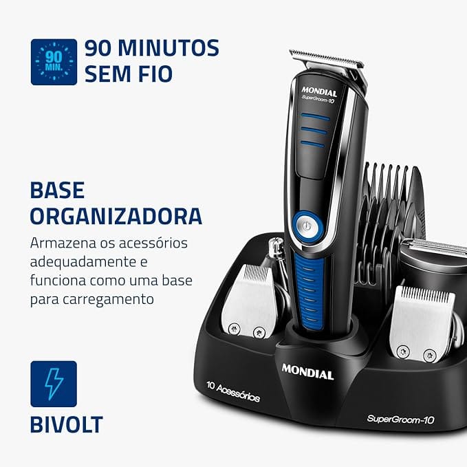 Aparador de Pelos Mondial Super Groom 10 BG-03 Bivolt com 10 Acessórios - Imagem 6
