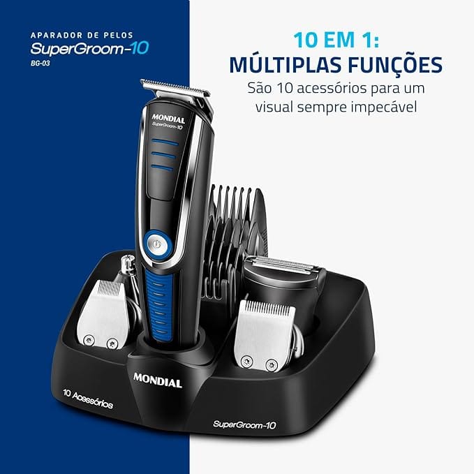 Aparador de Pelos Mondial Super Groom 10 BG-03 Bivolt com 10 Acessórios - Imagem 9