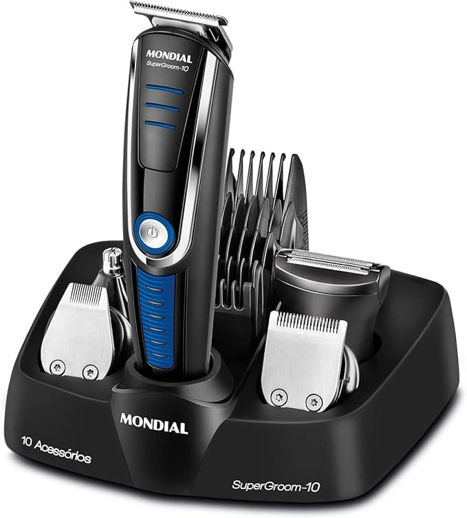 Aparador de Pelos Mondial Super Groom 10 com 10 acessórios e base organizadora