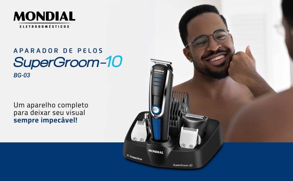 Aparador de Pelos Mondial Super Groom 10 BG-03 Bivolt com 10 Acessórios - Imagem 2