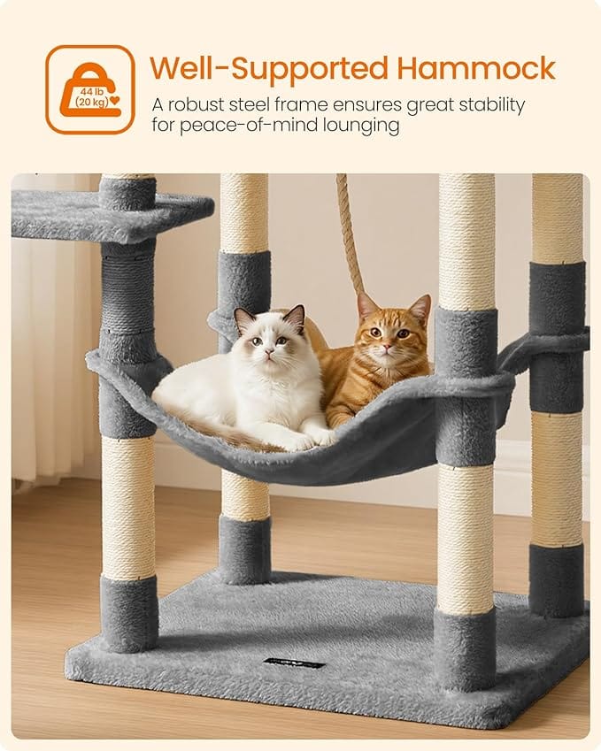 Árvore para Gatos Feandrea 143cm com Arranhador, Toca, Rede e Poleiros Premium - Imagem 5