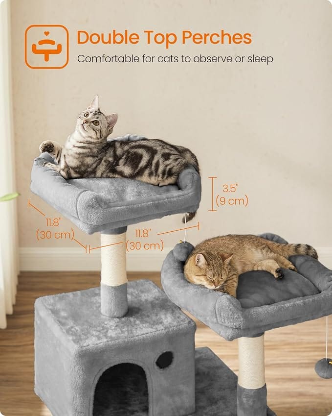 Árvore para Gatos Feandrea 143cm com Arranhador, Toca, Rede e Poleiros Premium - Imagem 7