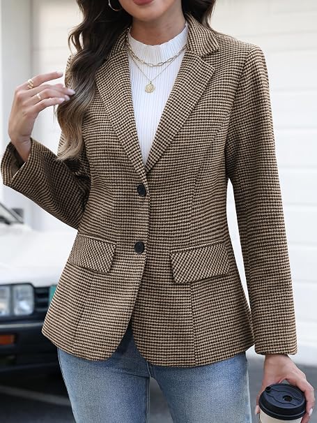 Blazer Feminino ELLEVEN Xadrez Houndstooth: elegância executiva e sofisticação para o trabalho e ocasiões especiais - Imagem 3