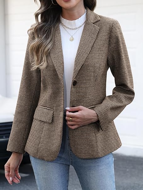 Blazer Feminino ELLEVEN Xadrez Houndstooth: elegância executiva e sofisticação para o trabalho e ocasiões especiais - Imagem 5