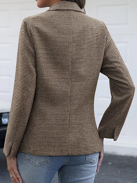 Blazer Feminino ELLEVEN Xadrez Houndstooth: elegância executiva e sofisticação para o trabalho e ocasiões especiais - Imagem 4