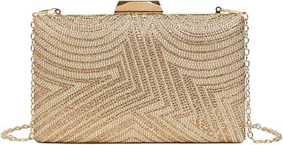Bolsa Clutch Festa Dourada DAYSTAR com acabamento texturizado e corrente removível