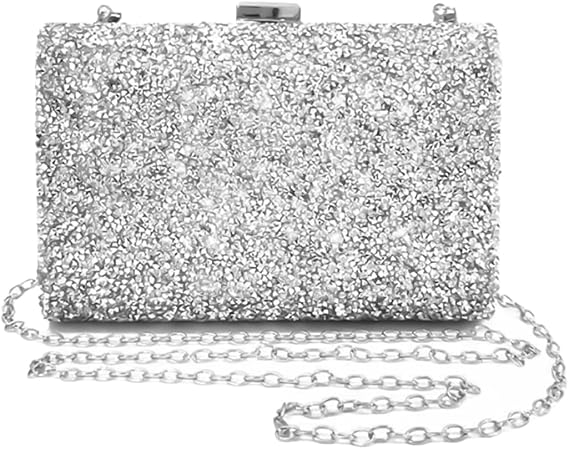 Bolsa Clutch Festa Feminina Prata Full Diamond DAYSTAR com Corrente Removível - Imagem 2