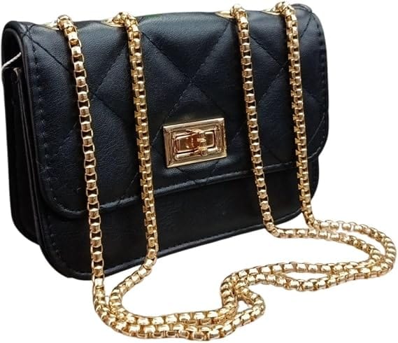 Bolsa de Ombro e Transversal Matelassê com Corrente Dourada Feminina Preta - Imagem 8
