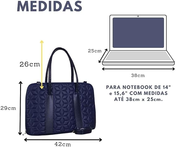 Bolsa Pasta Para Notebook Feminina FM Farmel Diamond Azul 15,6 Polegadas - Imagem 5