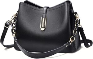 Bolsa Feminina ALWY Preta de Ombro e Transversal em couro sintético elegante