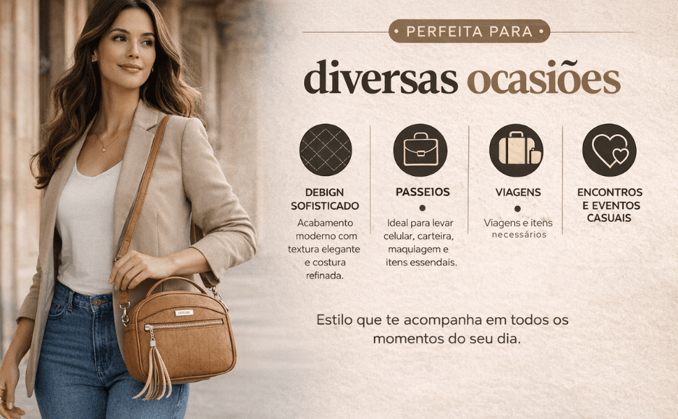 Bolsa Feminina Tiracolo Estilo Baú ESTLINY em Couro Sintético com Alça Ajustável - Imagem 2