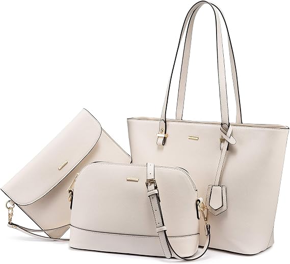 Bolsa Feminina LOVEVOOK Conjunto 3 Peças bege com bolsa tote, bolsa tiracolo e carteira feminina elegante