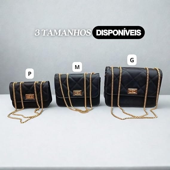 Bolsa de Ombro e Transversal Matelassê com Corrente Dourada Feminina Preta - Imagem 6