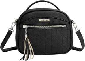 Bolsa Feminina Tiracolo Estilo Baú ESTLINY Preta em Couro Sintético com Alça Ajustável