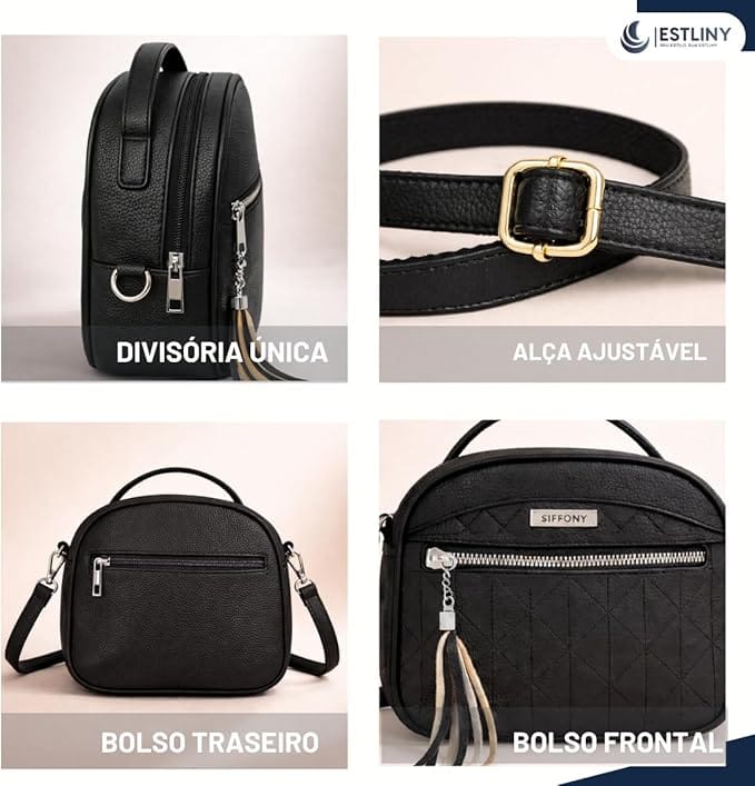 Bolsa Feminina Tiracolo Estilo Baú ESTLINY em Couro Sintético com Alça Ajustável - Imagem 5