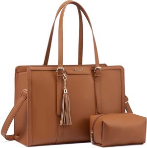 Bolsa LOVEVOOK Tote Feminina para Notebook 15,6 Polegadas marrom elegante