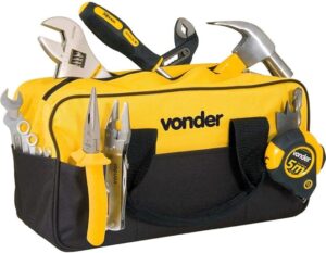 Bolsa para Ferramentas Vonder BL 005 em lona resistente com 8 compartimentos externos e alças reforçadas para transporte profissional