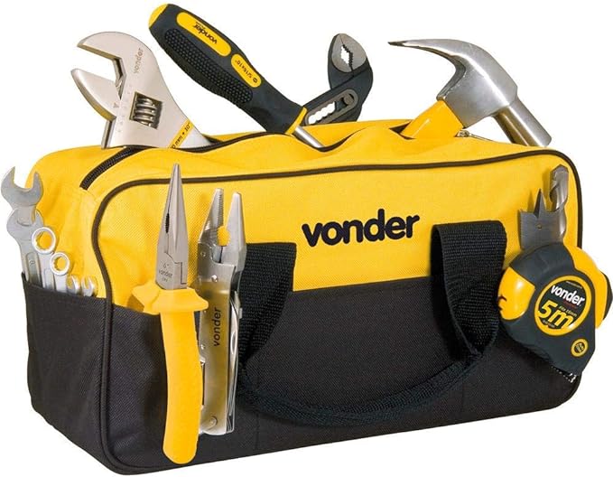 Bolsa para Ferramentas Vonder BL 005 em lona resistente com 8 compartimentos externos e alças reforçadas para transporte profissional