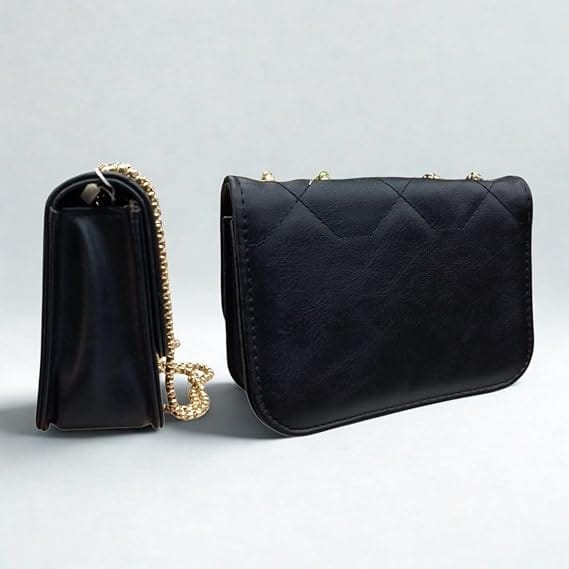 Bolsa de Ombro e Transversal Matelassê com Corrente Dourada Feminina Preta - Imagem 5