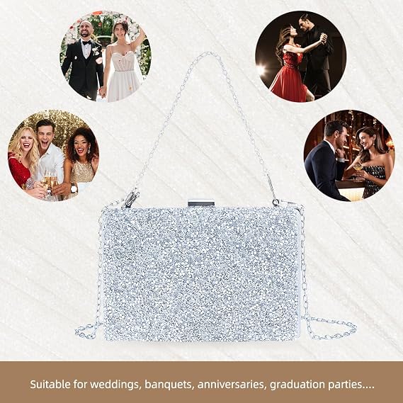 Bolsa Clutch Festa Feminina Prata Full Diamond DAYSTAR com Corrente Removível - Imagem 7
