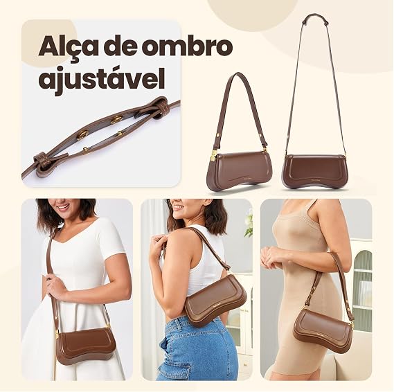 Bolsa de Ombro Feminina Romantic Crown Caramelo Elegante - Imagem 5