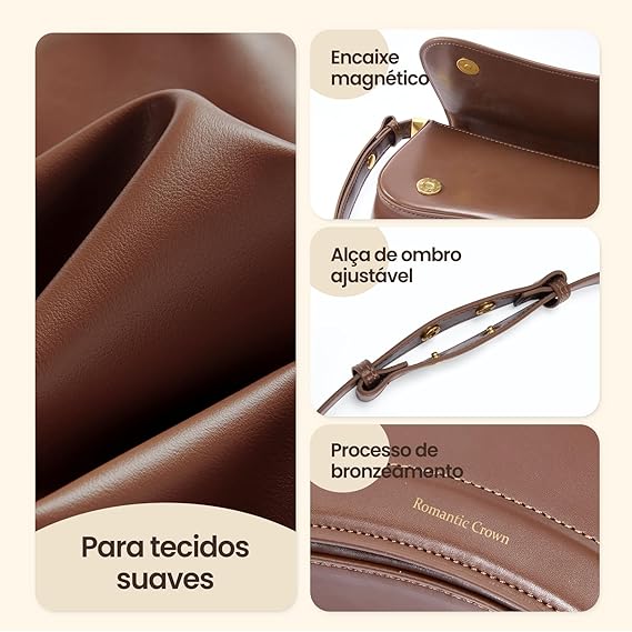 Bolsa de Ombro Feminina Romantic Crown Caramelo Elegante - Imagem 7