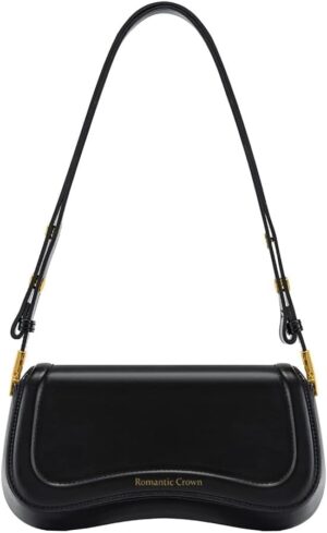 Bolsa de Ombro Feminina Romantic Crown preta elegante com alça ajustável