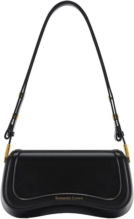 Bolsa de Ombro Feminina Romantic Crown preta elegante com alça ajustável