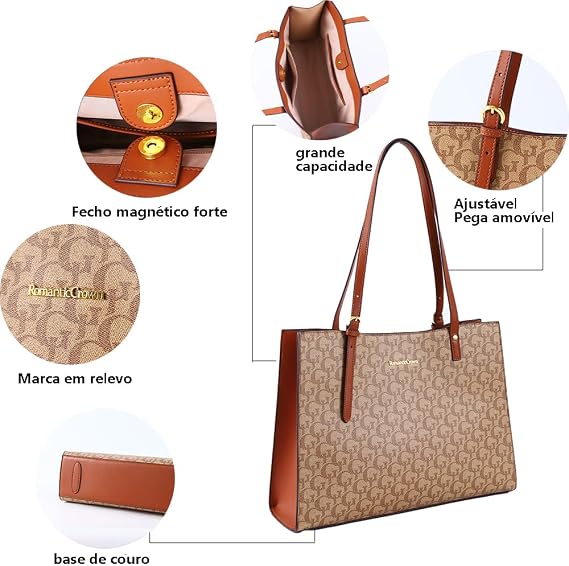 Bolsa Tote Romantic Crown Feminina Grande Estampada para Notebook e Trabalho - Imagem 8