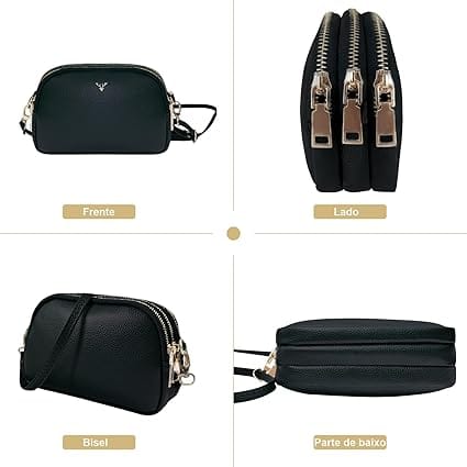 Bolsa Transversal Feminina ALTOMEX em Couro Vegano com 3 Compartimentos e Alça Ajustável - Imagem 5