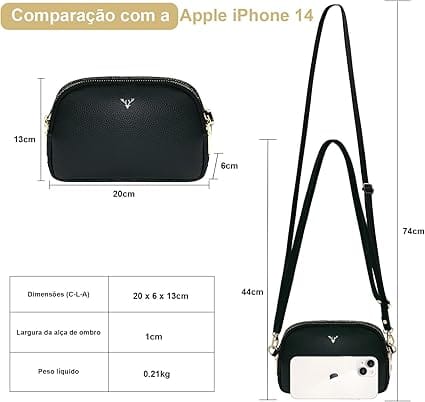 Bolsa Transversal Feminina ALTOMEX em Couro Vegano com 3 Compartimentos e Alça Ajustável - Imagem 3