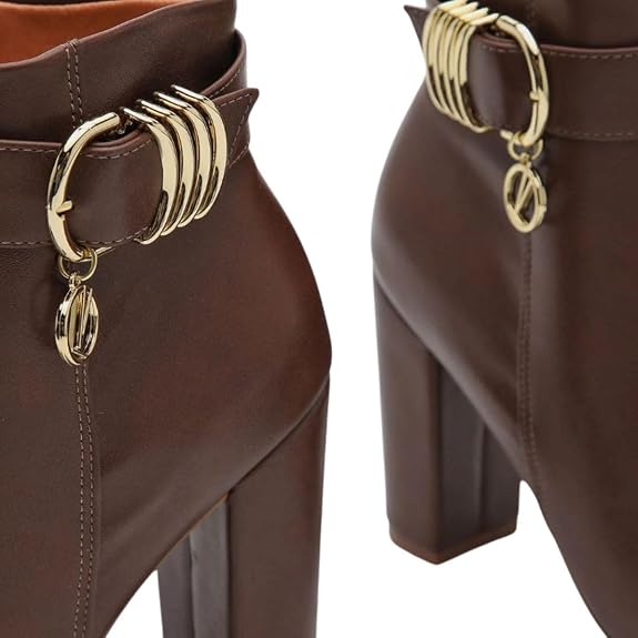 Bota Feminina Cano Curto Salto Grosso Alto Bico Fino Vizzano Burgundy: sofisticação, elegância e estilo para os dias frios - Imagem 6