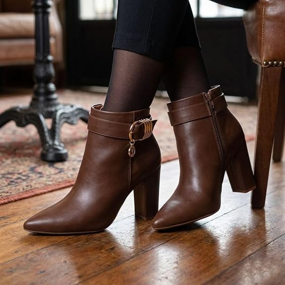 Bota Feminina Cano Curto Salto Grosso Alto Bico Fino Vizzano Burgundy: sofisticação, elegância e estilo para os dias frios - Imagem 5