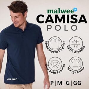 camisa-polo-masculina-malwee - Camisa Polo Masculina Malwee Básica Azul Marinho com modelagem tradicional e manga