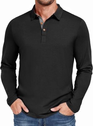 Camisa Polo Masculina Manga Longa PEGENO preta casual premium masculina