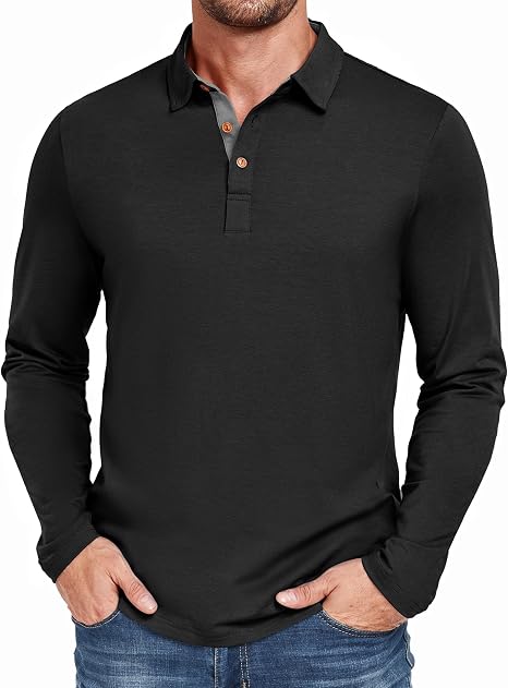 Camisa Polo Masculina Manga Longa PEGENO preta casual premium masculina