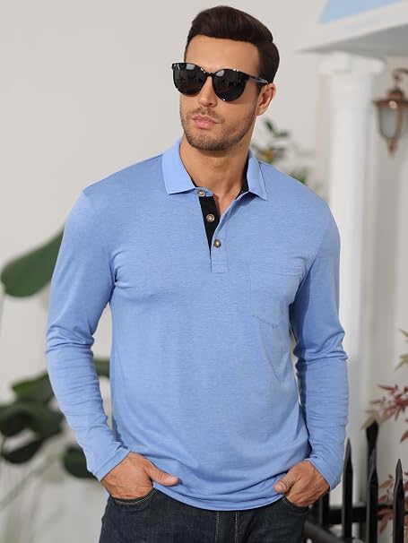 Camisa Polo Masculina Manga Comprida PICKLION Casual com Bolso - Imagem 10